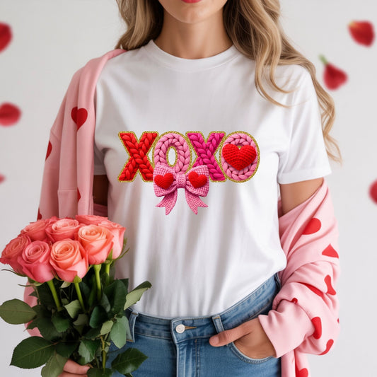 XOXO with bow-faux yarn sublimation design