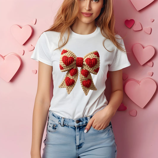 Bow with hearts Faux yarn design