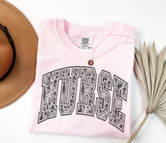 NURSE (faux black lace lettering)