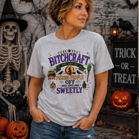 Bitchcraft Graphic Design-Graphic Design T-Shirt/Halloween Witchy Top-Funny-Sarcastic womenswear