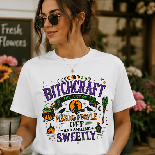 Bitchcraft Graphic Design-Graphic Design T-Shirt/Halloween Witchy Top-Funny-Sarcastic womenswear