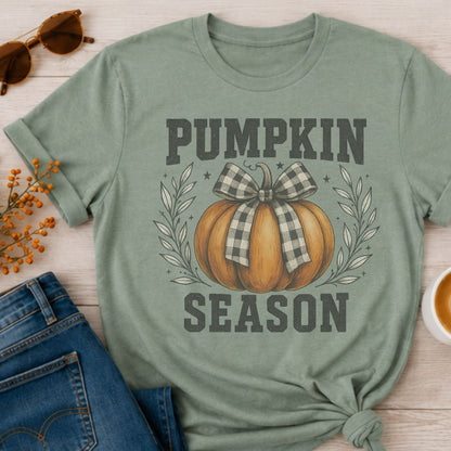 Pumpkin Season Checkered Bow- Sublimation-Vintage Style Design/Halloween T-Shirts/Everyday Fall Top
