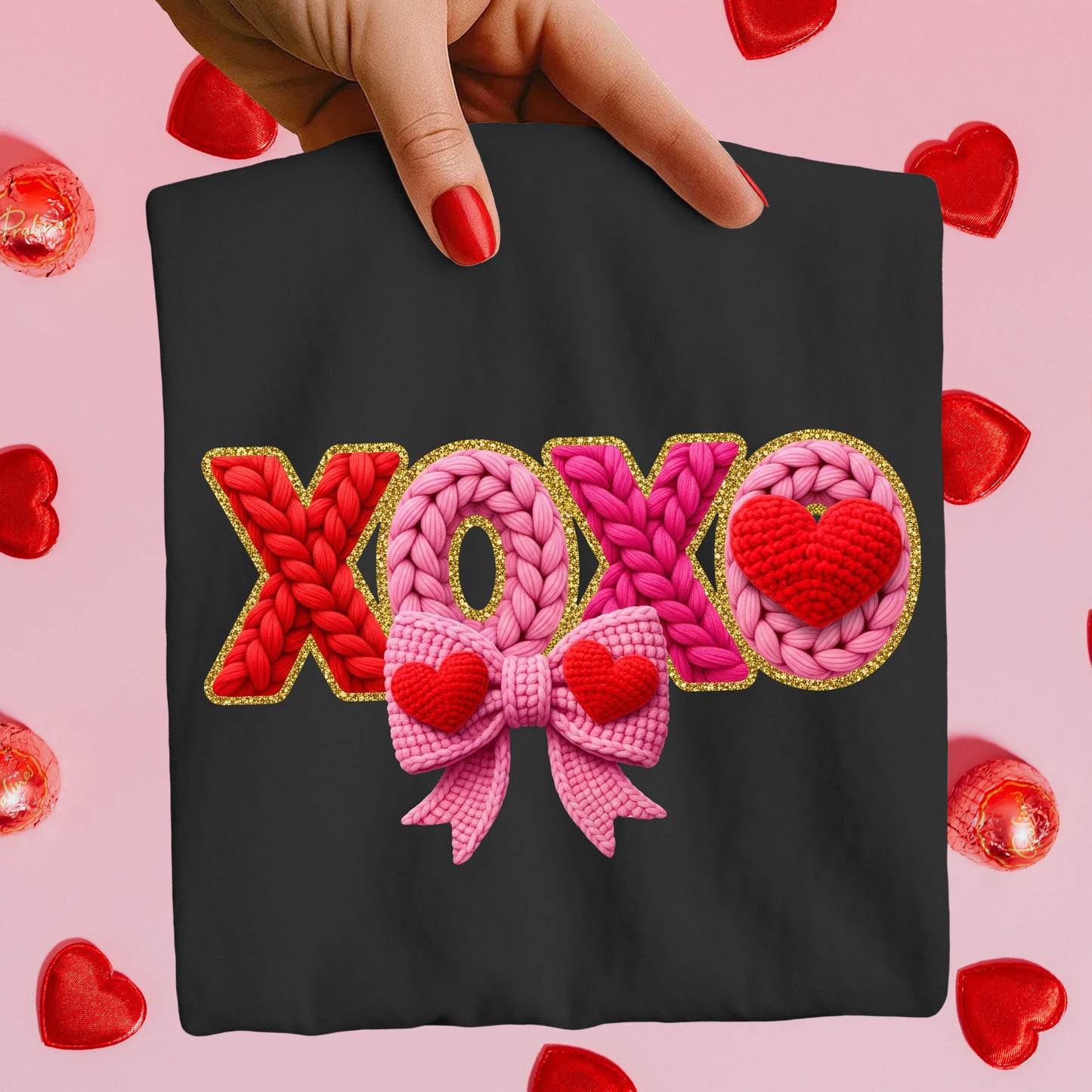 XOXO faux yarn Valentine's Day Graphic Design