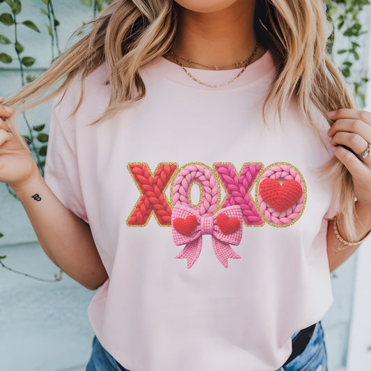 XOXO with bow-faux yarn sublimation design
