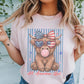 All American Girl Cow-Sublimation Patriotic-Vintage Style-Tee
