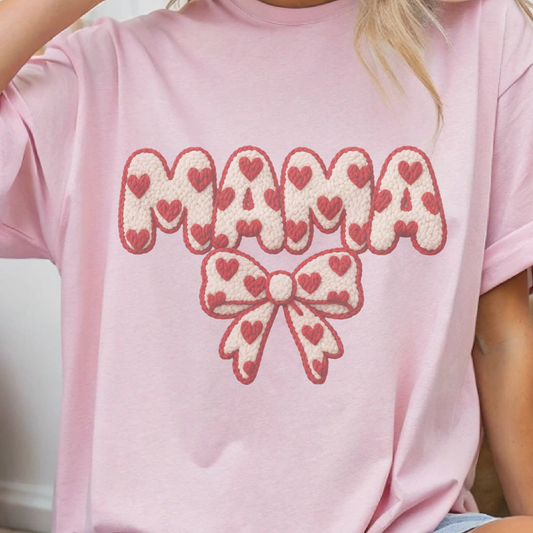 MAMA with bow-faux yarn sublimation design