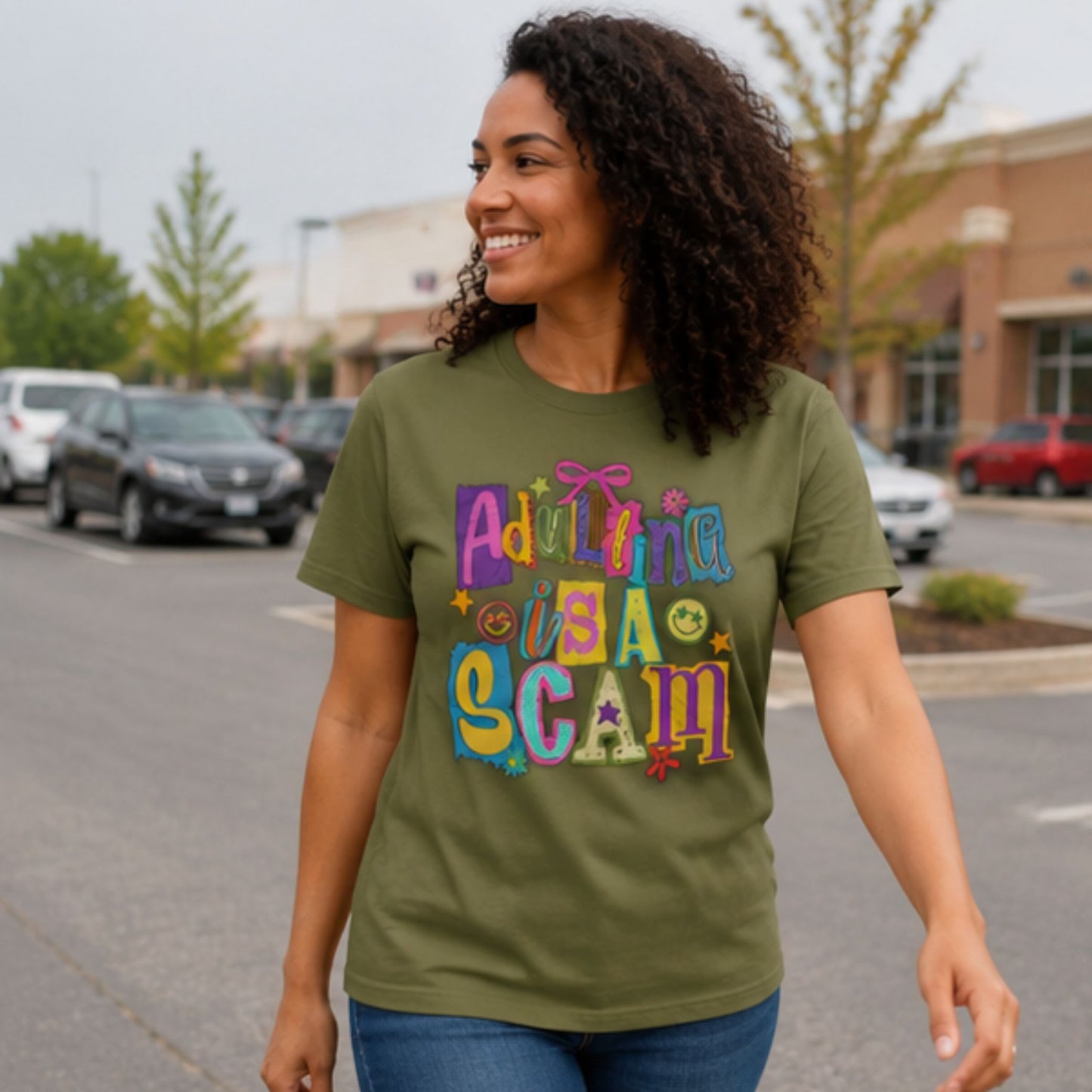 Adulting is a Scam-Graphic Design everyday funny sarcastic t-shirt/Casual Top/Unisex Fit/Comfy & Cozy sassy shirt