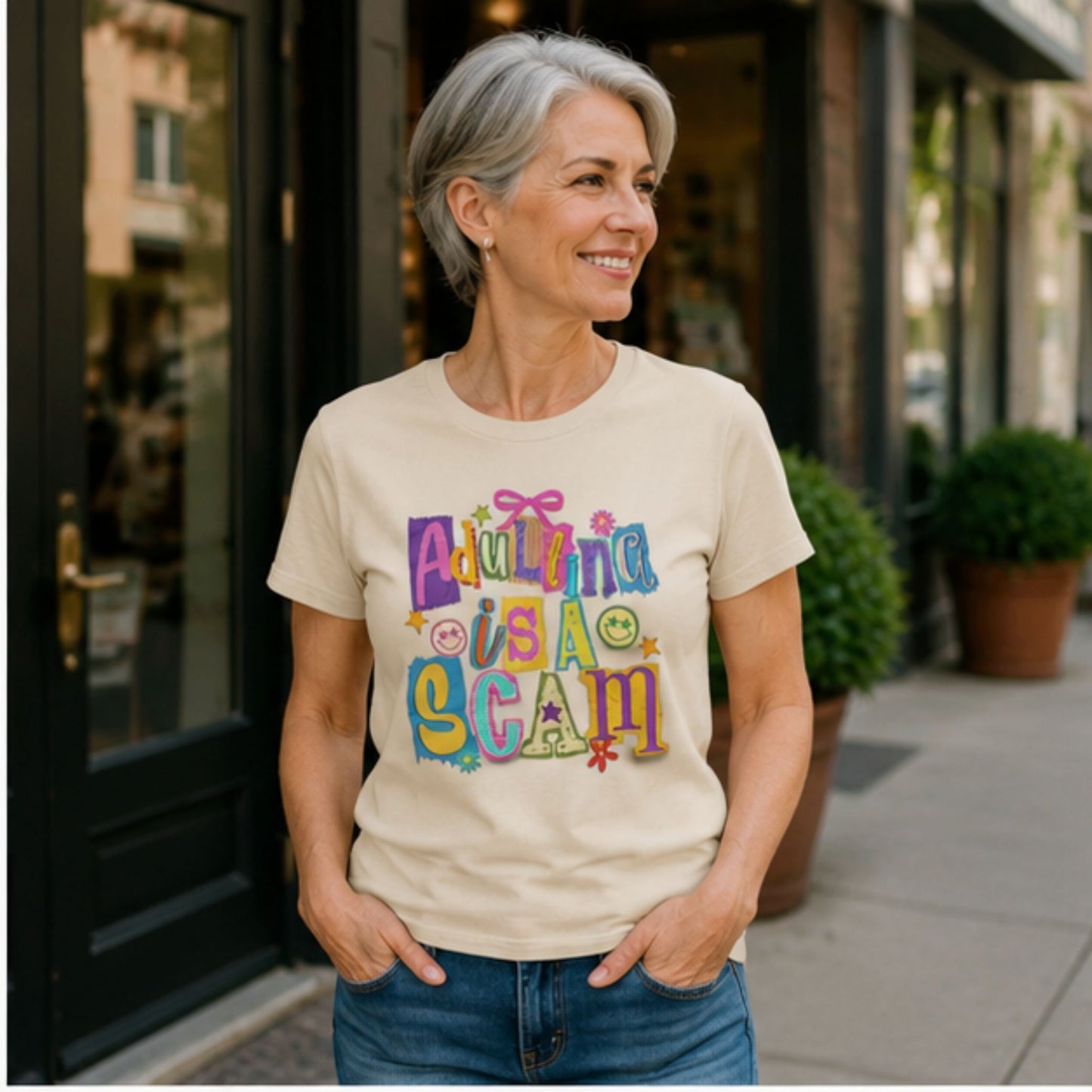 Adulting is a Scam-Graphic Design everyday funny sarcastic t-shirt/Casual Top/Unisex Fit/Comfy & Cozy sassy shirt