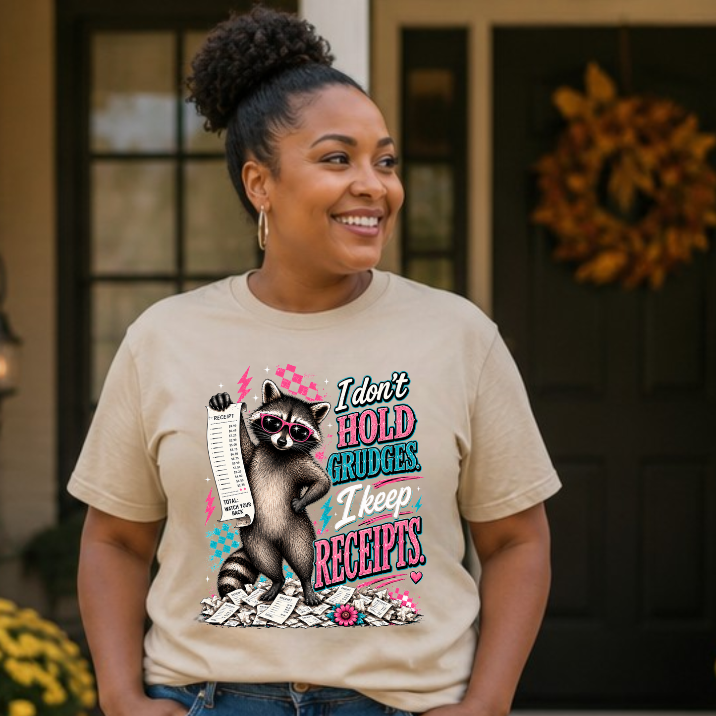I don't grudges, I keep Receipts-Graphic Design everyday funny sarcastic t-shirt/Casual Top/Unisex Fit/Comfy & Cozy Sassy Shirt/Womenswear