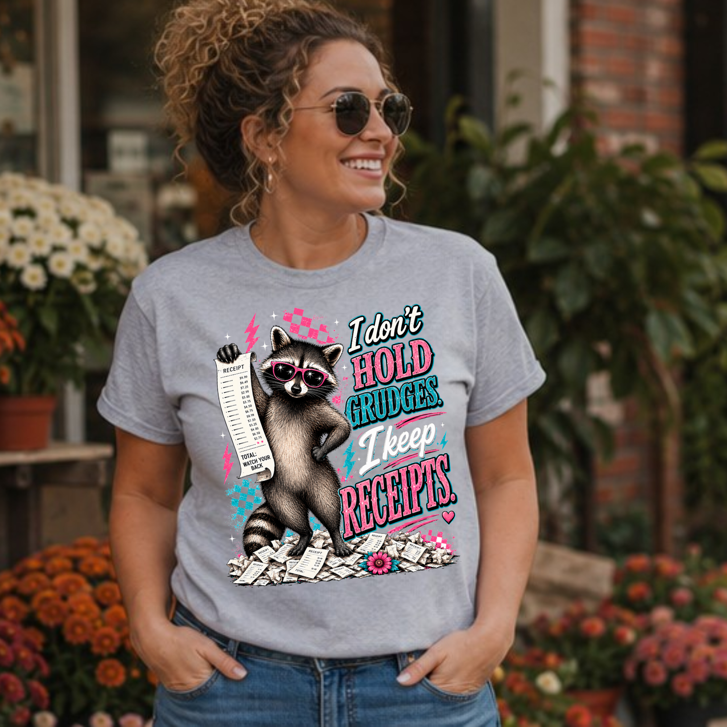 I don't grudges, I keep Receipts-Graphic Design everyday funny sarcastic t-shirt/Casual Top/Unisex Fit/Comfy & Cozy Sassy Shirt/Womenswear