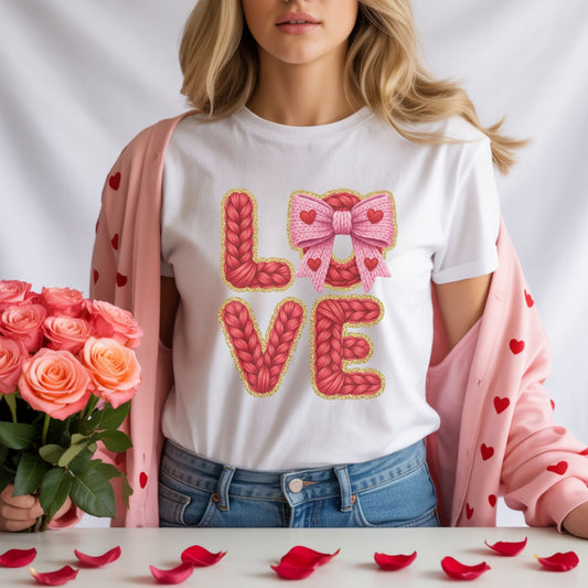 Love with bow-faux yarn sublimation design