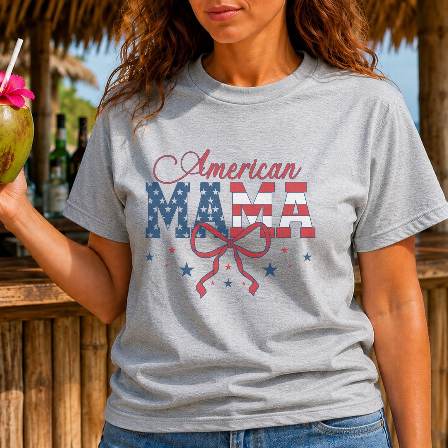 American Mama-Vintage Style Patriotic Sublimation Holiday Tee