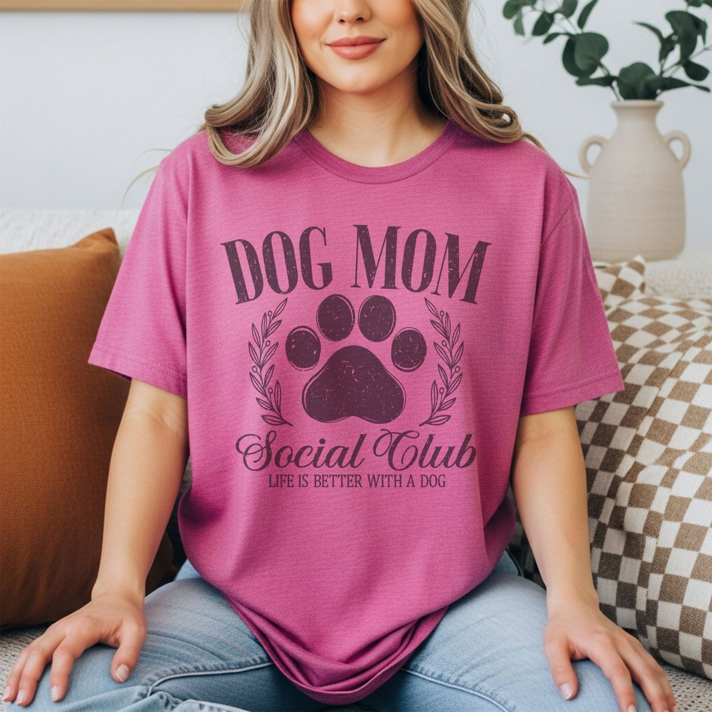 DOG MOM SOCIAL CLUB Vintage Sublimation Style Design/Fur Mom T-Shirt/Fun Dog Momma Tees