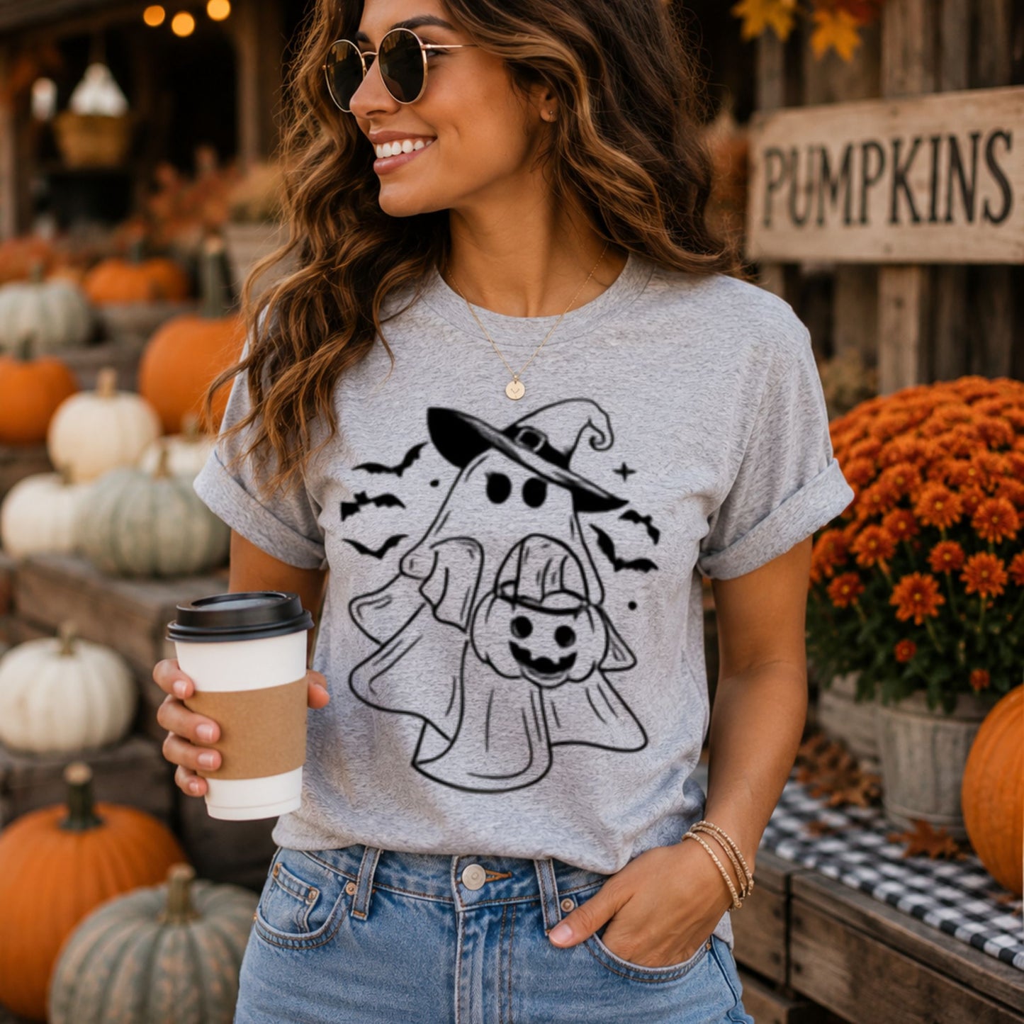 Ghost Witch Halloween Graphic Design-Fun, Comfy T-Shirt, Casual womenswear Holiday top