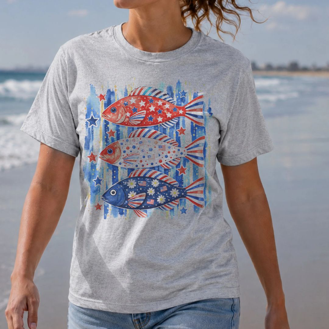 Red, White & Blue Fish-Vintage Style Sublimation Patriotic Tee