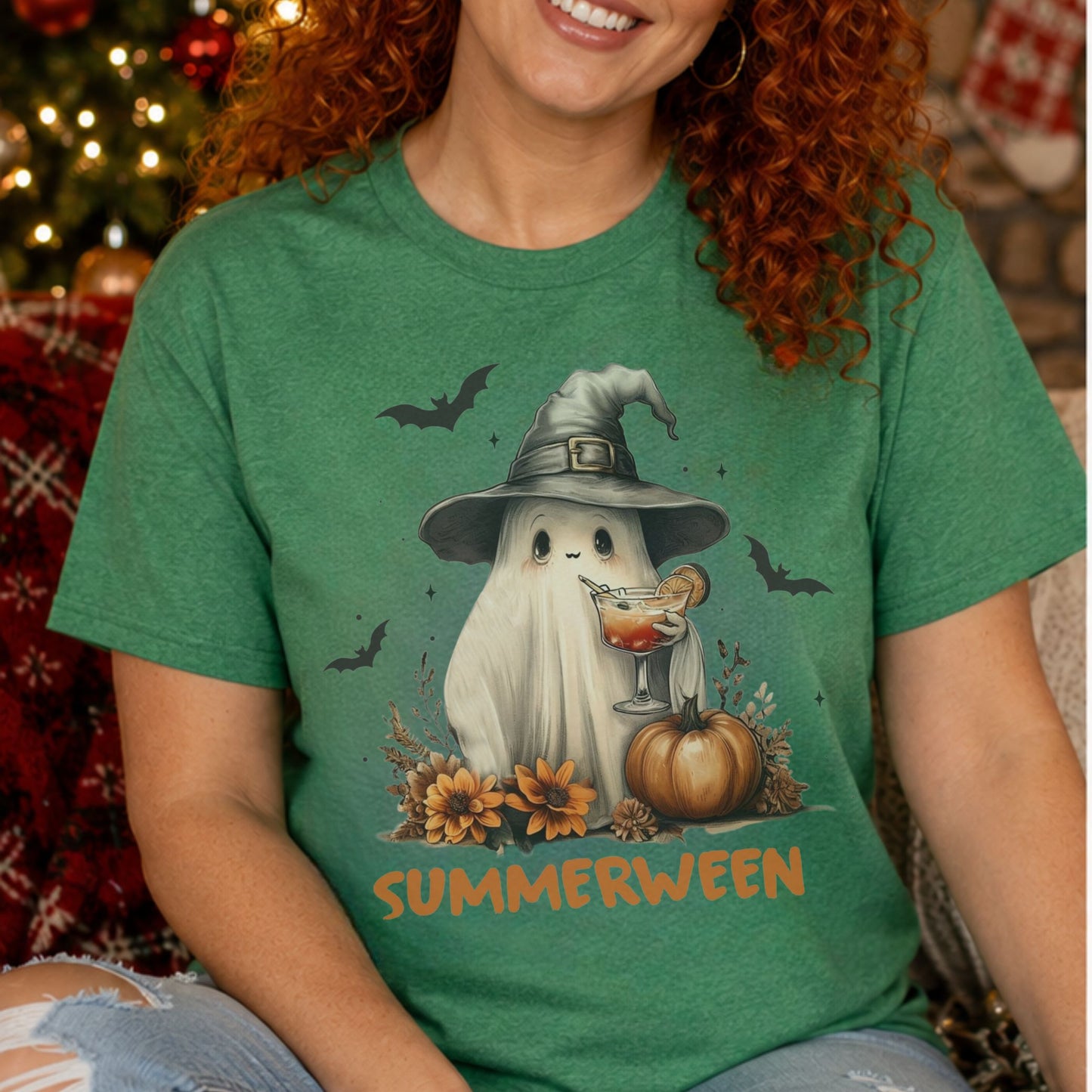 Summerween Ghost-Sublimation Design- Comfy, Cute Halloween T-Shirt/Funny Halloween Tees