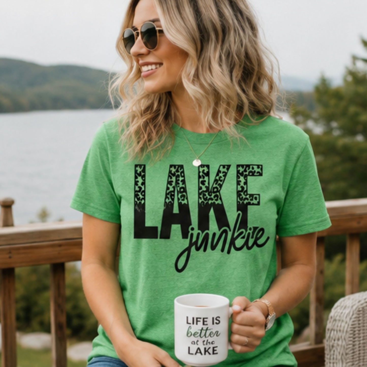 Lake Junkie Unisex Graphic Design T-Shirt/Casual Everyday Wear/Outdoors Tee/Summertime comfy Shirt/LakeLife