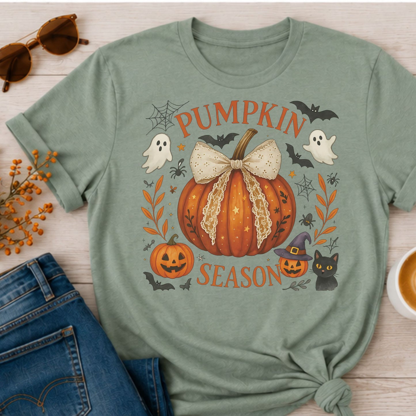 Pumpkin Season- Vintage Sublimation Style Design/Halloween T-Shirts/Fall Tees