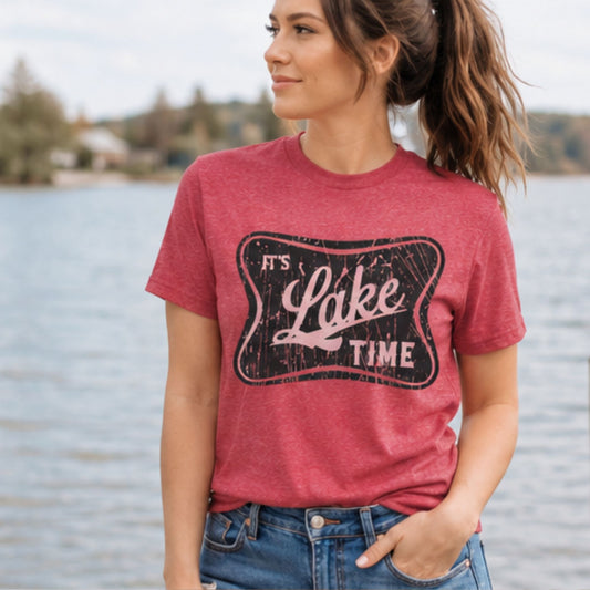 It's Lake Time Unisex Graphic Design T-Shirt/Casual Everyday Wear/Outdoors Tee/Summertime Fun