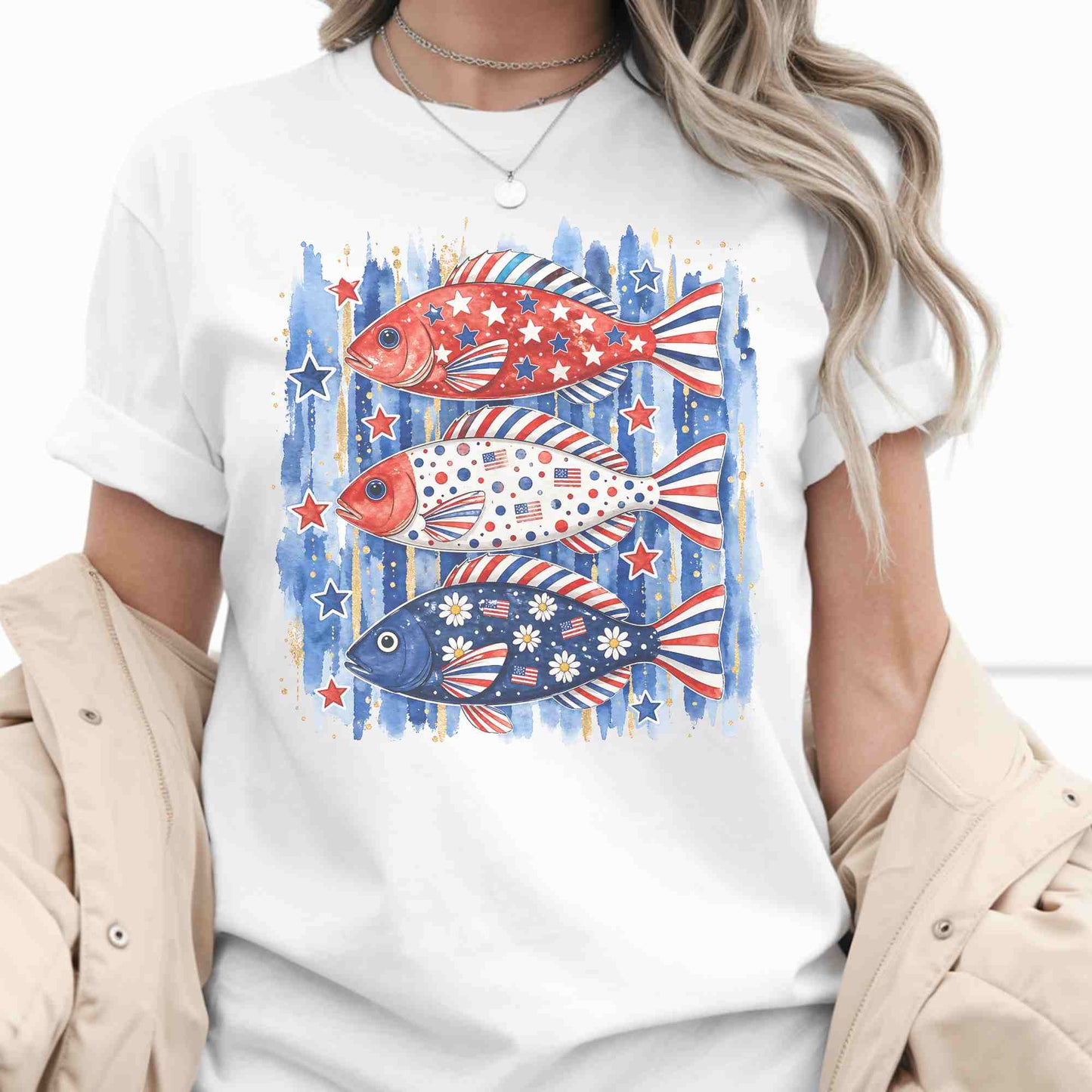 Red, White & Blue Fish-Vintage Style Sublimation Patriotic Tee