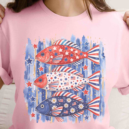 Red, White & Blue Fish-Vintage Style Sublimation Patriotic Tee