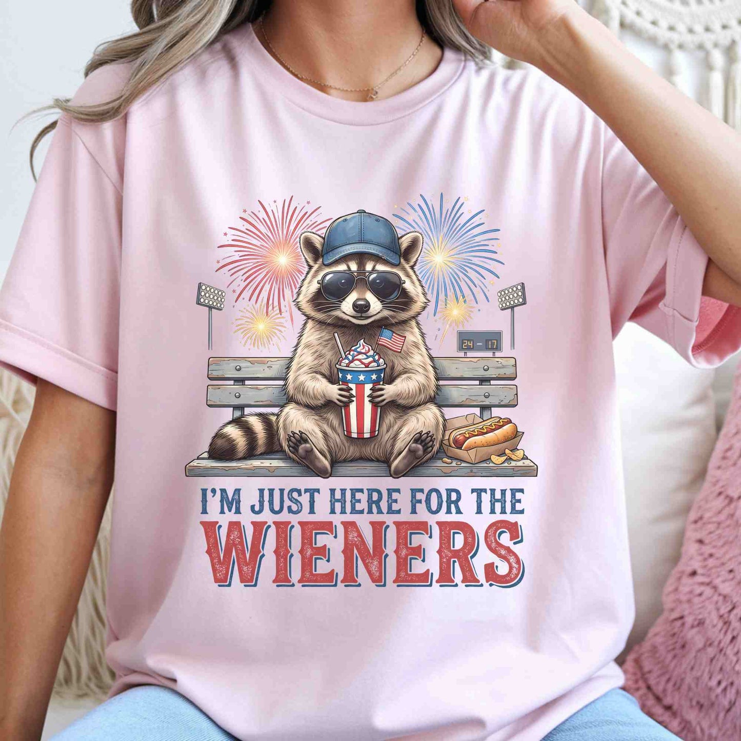 I'm Just Here For The Wieners-Patriotic Raccoon-Sublimation Vintage Style Tee