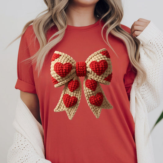 Bow with hearts Faux yarn design