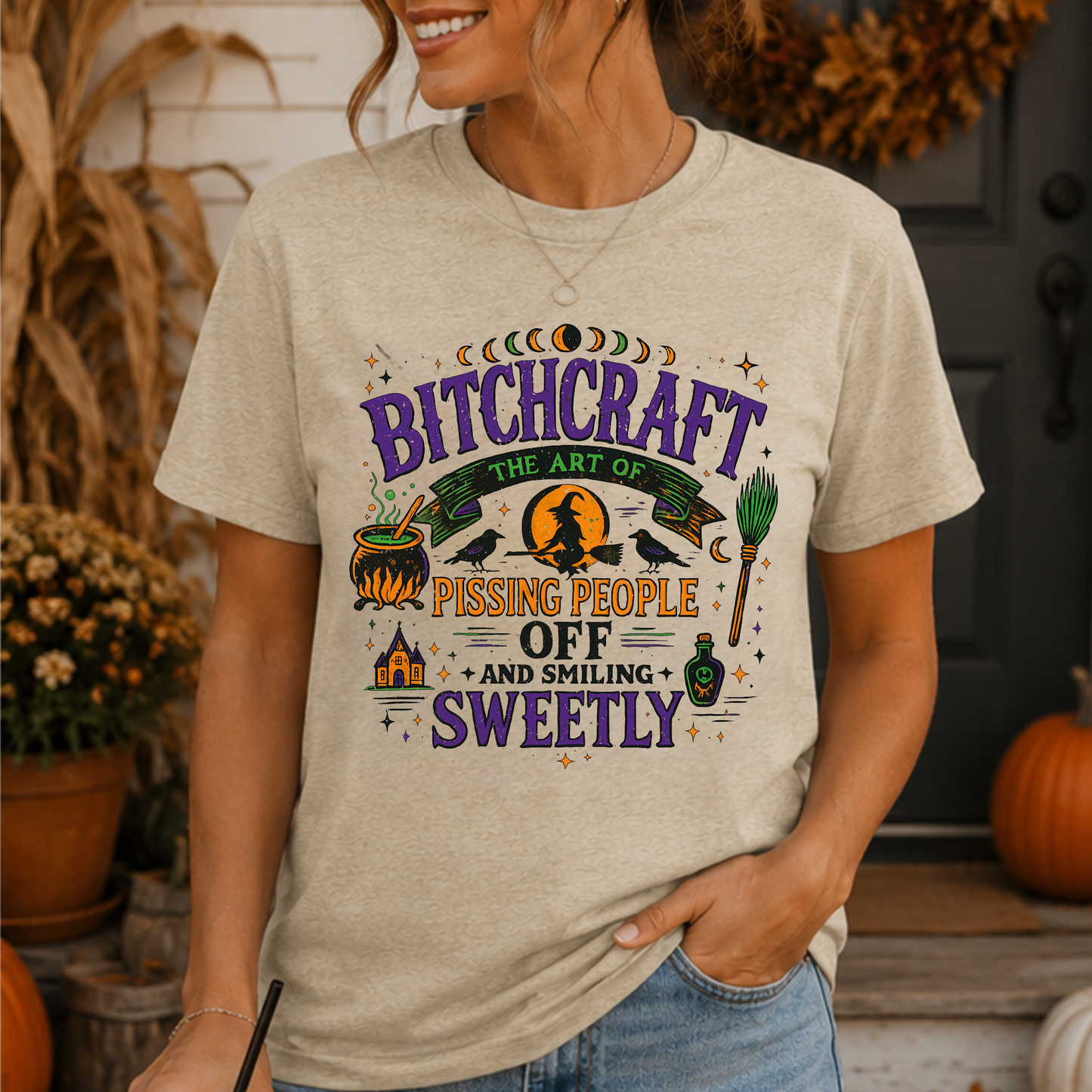 Bitchcraft Graphic Design-Graphic Design T-Shirt/Halloween Witchy Top-Funny-Sarcastic womenswear