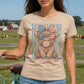 All American Girl Cow-Sublimation Patriotic-Vintage Style-Tee