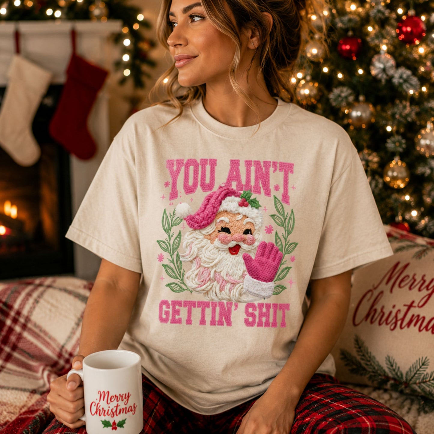 You Ain't Getting Sh*T -Sublimation Style Design-Funny Christmas Tee-Santa