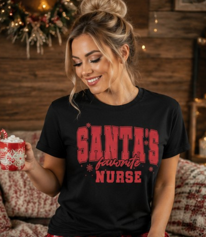 Santa's Favorite Nurse Christmas Design T-Shirt/Holiday Top/Soft Unisex shirt/Womenswear/everyday style/Nurse apparel/Comfy cute Tee