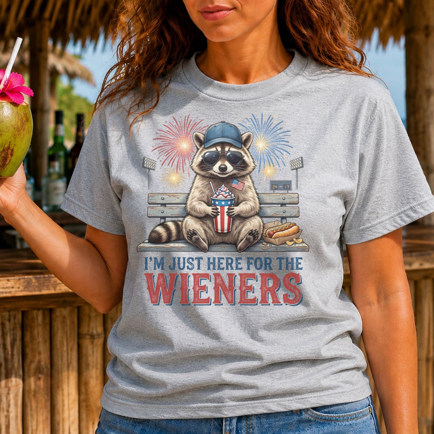 I'm Just Here For The Wieners-Patriotic Raccoon-Sublimation Vintage Style Tee