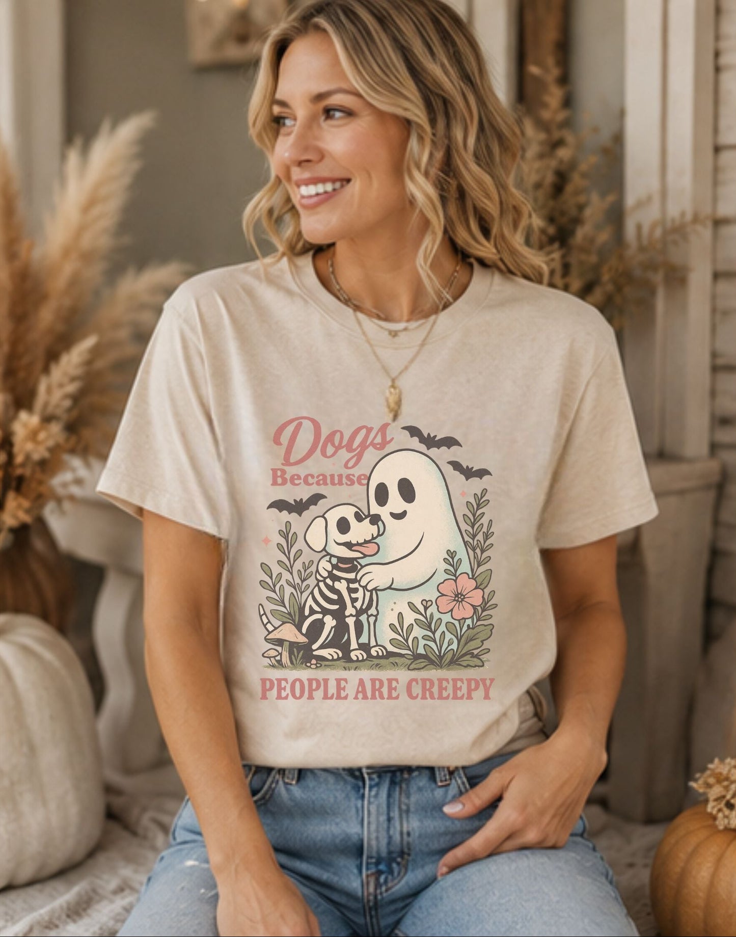 Dogs because people are Creepy-Sublimation Design- Comfy, Ghost Dog Halloween T-Shirt/Funny Dog Halloween Tees