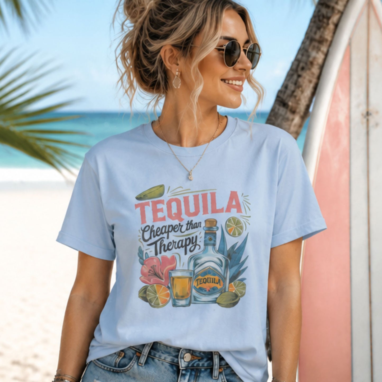 Tequila Cheaper than Therapy-Sublimation Vintage Style-Made to Order- Funny, Comfy, Lightweight T-Shirt