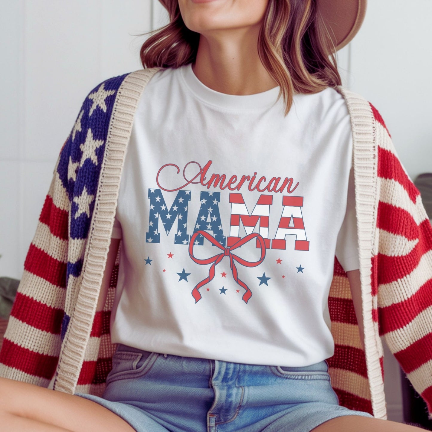 American Mama-Vintage Style Patriotic Sublimation Holiday Tee