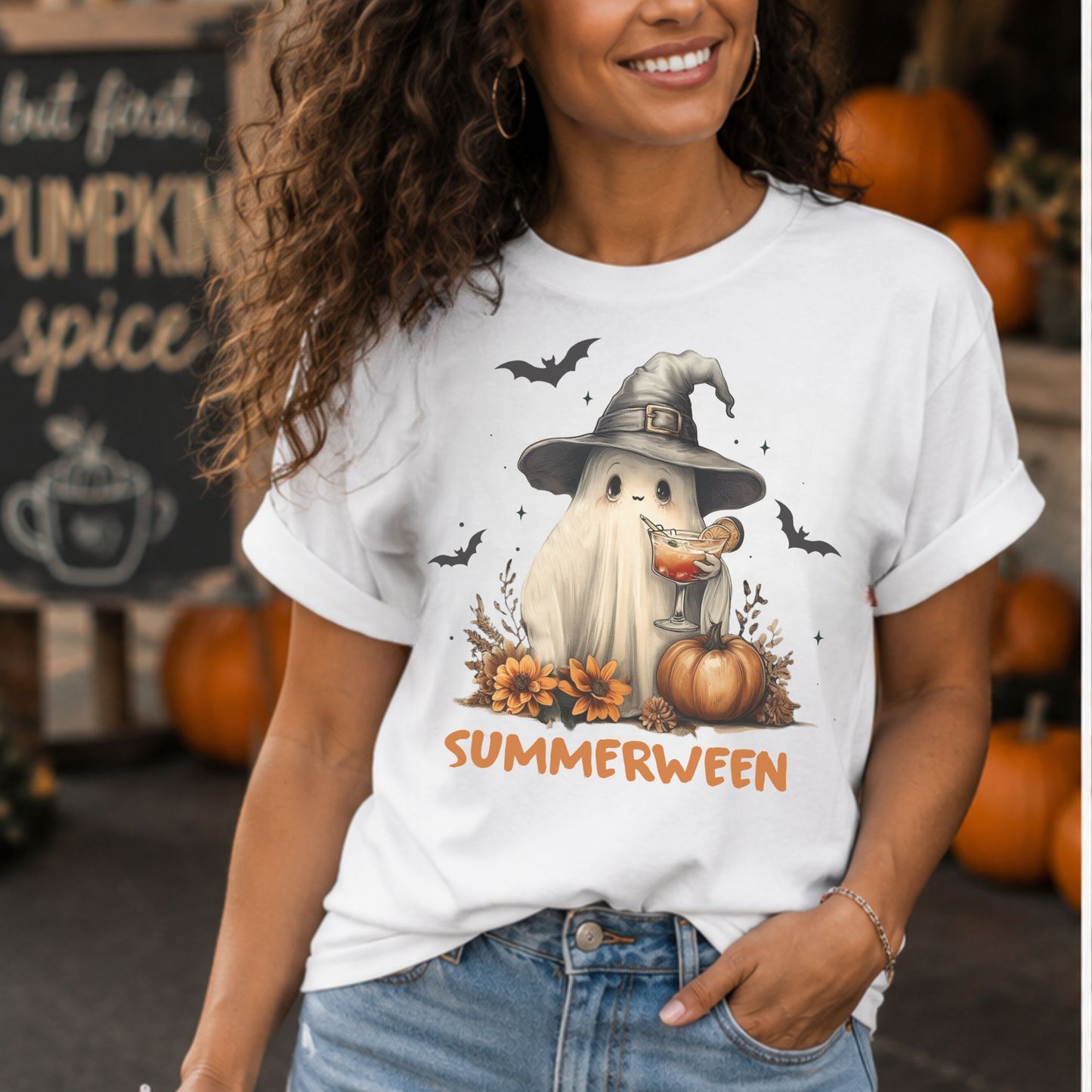 Summerween Ghost-Sublimation Design- Comfy, Cute Halloween T-Shirt/Funny Halloween Tees